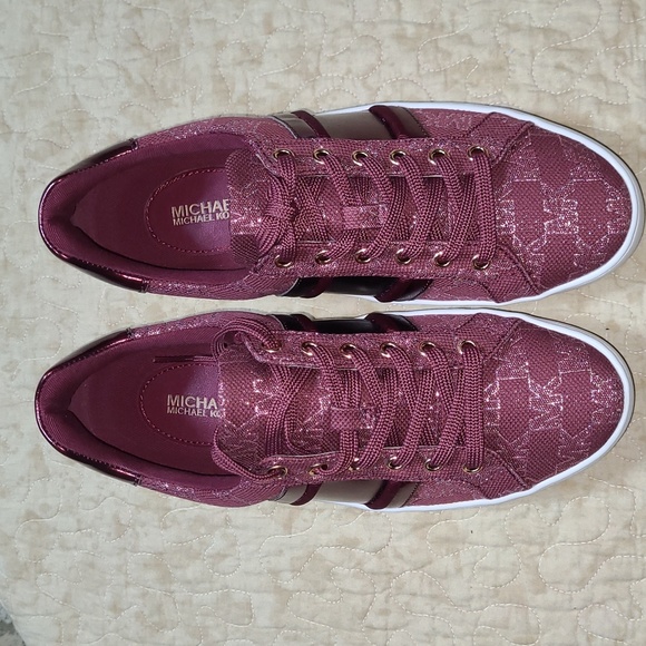 Michael Kors Poppy Stripe Lace Up Tennis Shoes Mulberry Size Various - Picture 2 of 10